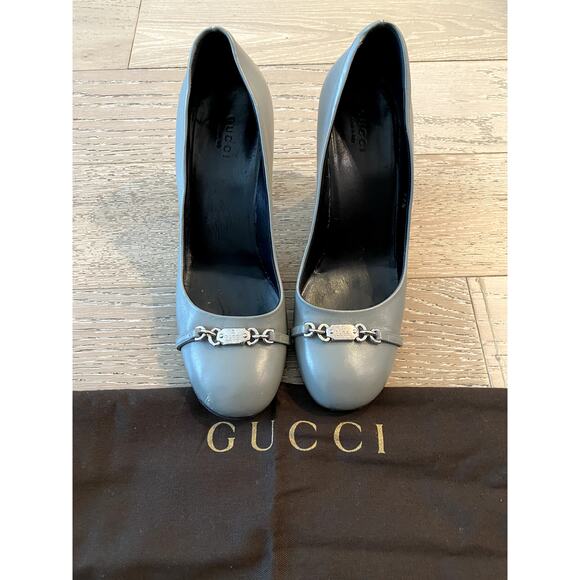 Gucci Vintage Nameplate Heels Womens Size 37.5 - Picture 1 of 10